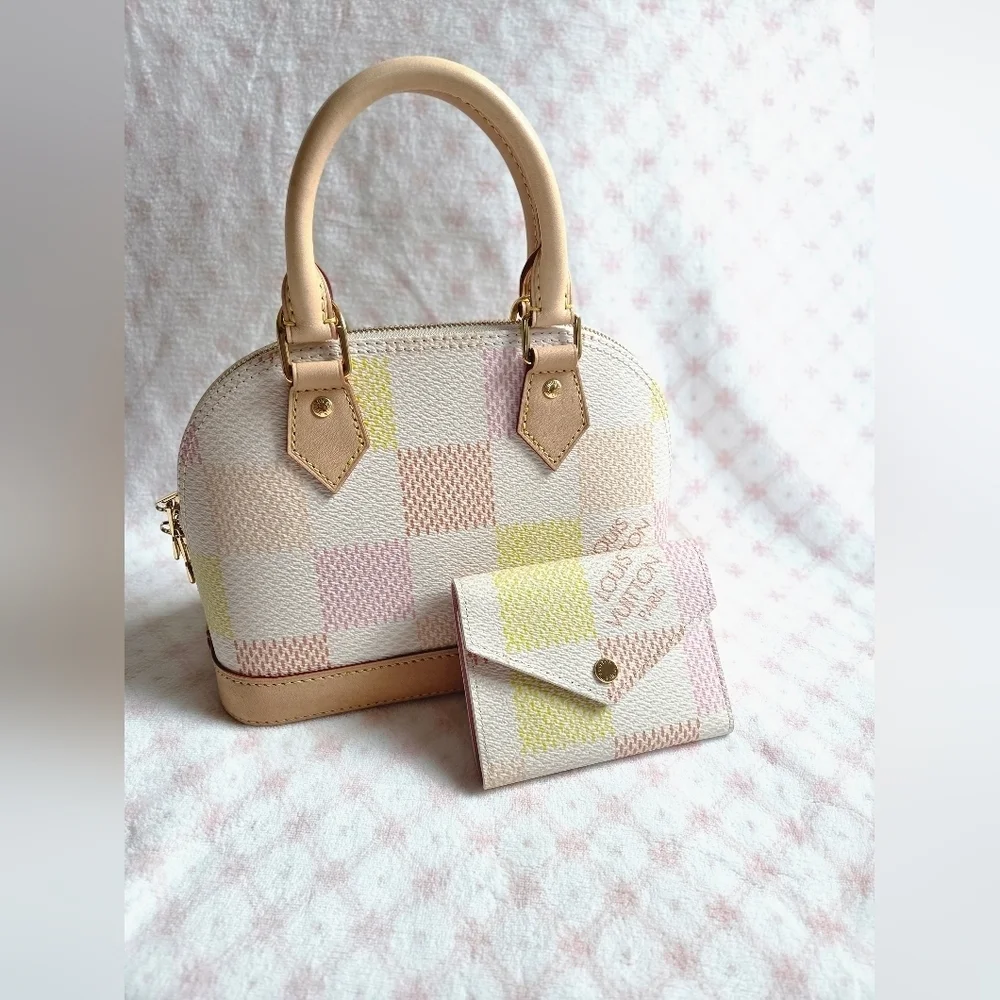 Louis Vuitton Giant Damier Top Handle Bag | Neutral Coated Canvas | Authentic